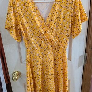 Floral Yellow Wrap Dress